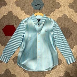 Ralph Lauren Boys 6 Light Blue & White Striped Button Up Shirt